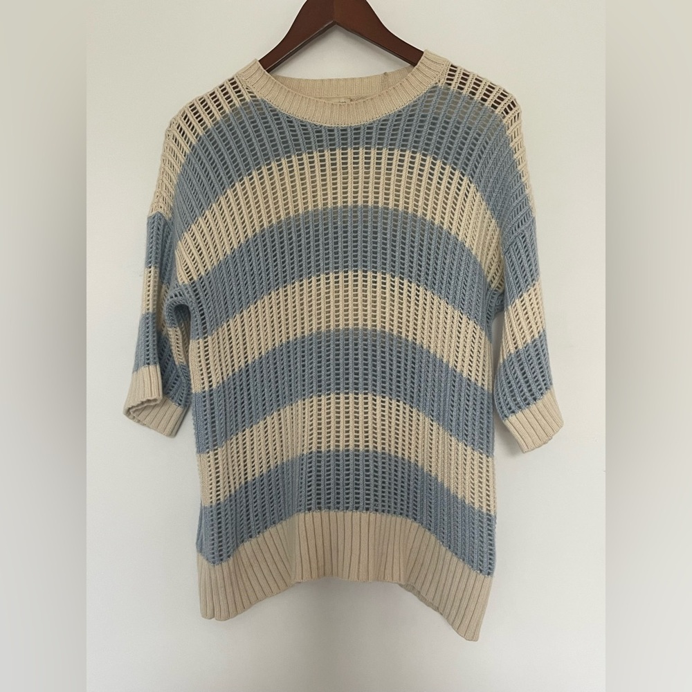 Club Monaco Cream and Blue Women's Sweater 100% cachemire